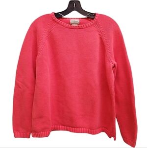 L.L. Bean Vintage Solid Coral Orange Crewneck Sweater 100% Cotton Size Large